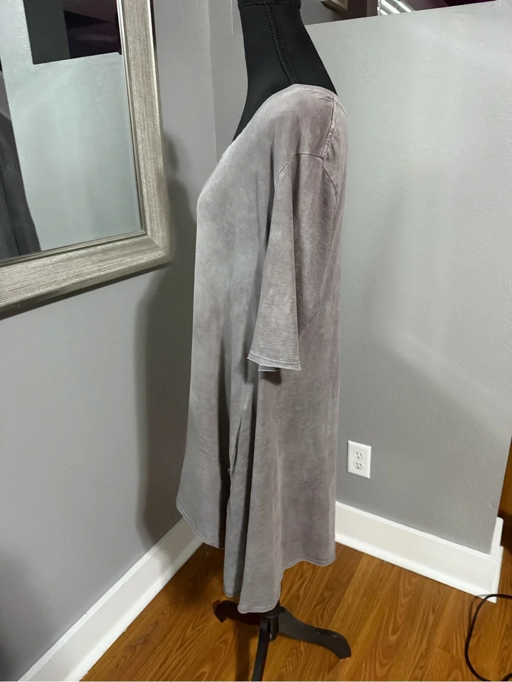 Free People swing flowy shirt dress tunic side split hem grey boho minimalist Md
